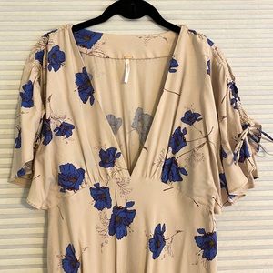 Free People Beige Floral V-Neck Dress Size 8